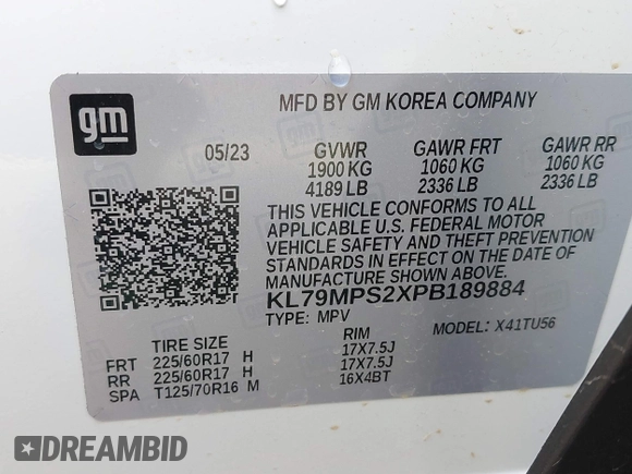 2023 Chevrolet TrailBlazer LT with VIN KL79MPS2XPB189884, listed as a IAAI auction lot 41778506 with 2,366 mi miles and . Bid and sale history available at DreamBid. Image 9.