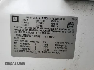 2013 GMC Terrain SLE with VIN 2GKALMEK6D6103552, listed as a Copart auction lot 58158745 with 189,869 mi miles and Salvage title. Bid and sale history available at DreamBid. Image 13.