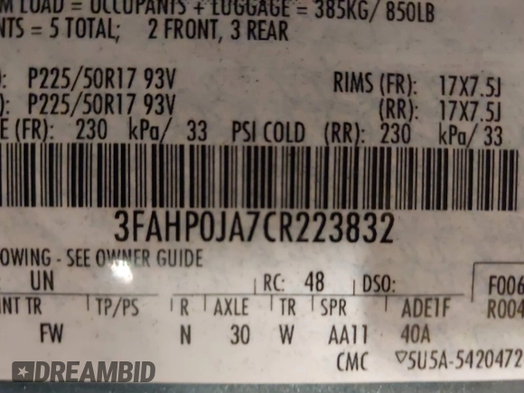 2012 Ford Fusion SEL with VIN 3FAHP0JA7CR223832, listed as a IAAI auction lot 41737269 with 90,004 mi miles. Bid and sale history available at carsss.com. Image 9.