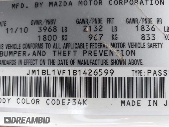 2011 Mazda 3 i Touring with VIN JM1BL1VF1B1426599, listed as a IAAI auction lot 42673787 with 182,861 mi miles and . Bid and sale history available at DreamBid. Image 9.