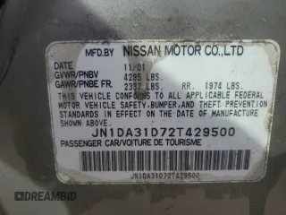 2002 Nissan Maxima GXE z VIN JN1DA31D72T429500, wystawiony jako Copart lot #57996385 z przebiegiem 59 237 mil mil oraz Szkoda całkowita • Salvage title. Historia ofert i sprzedaży dostępna na DreamBid. Obrazek 12.