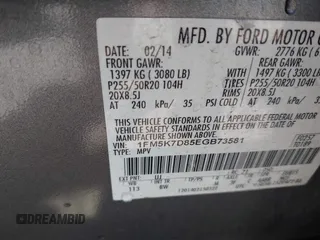 2014 Ford Explorer XLT z VIN 1FM5K7D85EGB73581, wystawiony jako IAAI lot #42355115 z przebiegiem 173 832 mil mil oraz . Historia ofert i sprzedaży dostępna na DreamBid. Obrazek 9.