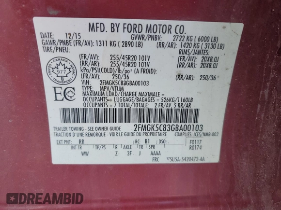 2016 Ford Flex SEL z VIN 2FMGK5C83GBA00103, wystawiony jako Copart lot #87839505 z przebiegiem 128 708 mil mil oraz Czysty tytuł • Clean title. Historia ofert i sprzedaży dostępna na DreamBid. Obrazek 13.