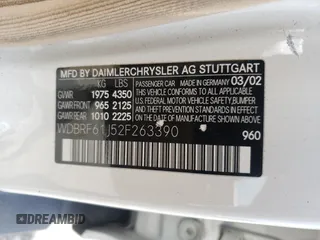 2002 Mercedes-Benz C 230/260/280/320 с VIN WDBRF61J52F263390, выставлен на аукционе Copart как лот 56944505 с пробегом 83 874 миль миль и Списание • Salvage title. История ставок и продаж доступна на DreamBid. Изображение 12.
