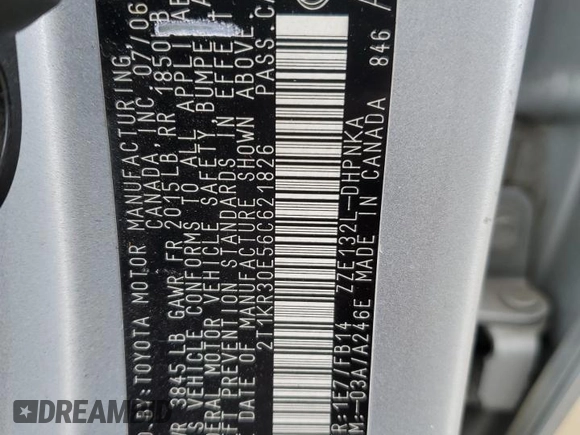 2006 Toyota Matrix STD z VIN 2T1KR30E56C621826, wystawiony jako Copart lot #58933755 z przebiegiem 117 397 mil mil oraz Szkoda całkowita • Salvage title. Historia ofert i sprzedaży dostępna na DreamBid. Obrazek 12.