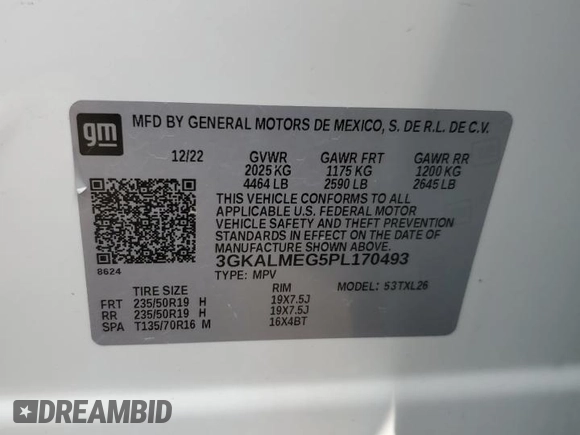 2023 GMC Terrain SLE с VIN 3GKALMEG5PL170493, выставлен на аукционе Copart как лот 52443735 с пробегом 29 714 миль миль и Списание • Salvage title. История ставок и продаж доступна на DreamBid. Изображение 14.
