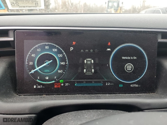 2022 Hyundai Tucson Hybrid SEL Convenience with VIN KM8JFCA13NU049605, listed as a Copart auction lot 46812695 with 43,756 mi miles and Salvage Title. Bid and sale history available at carsss.com. Image 9.