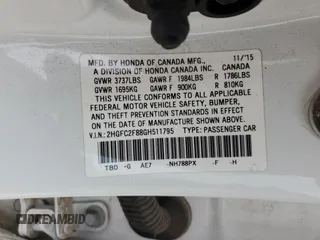 2016 Honda Civic Sedan EX with VIN 2HGFC2F88GH511795, listed as a Copart auction lot 51605205 with 124,450 mi miles and Clean Title. Bid and sale history available at carsss.com. Image 12.