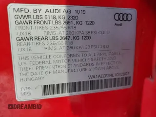 2020 Audi Q3 Premium with VIN WA1AECF34L1032807, listed as a Copart auction lot 70575942 with 52,473 mi miles. Bid and sale history available at carsss.com. Image 13.