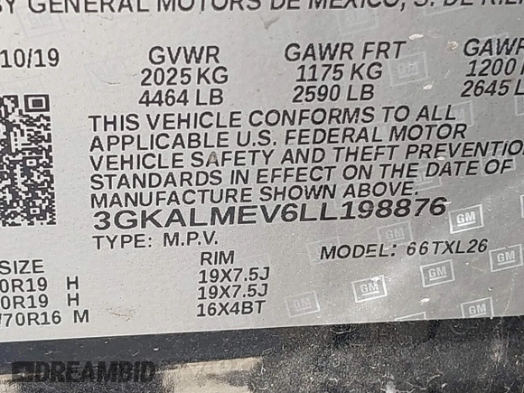 2020 GMC Terrain SLE with VIN 3GKALMEV6LL198876, listed as a IAAI auction lot 41806972 with 49,414 mi miles and . Bid and sale history available at DreamBid. Image 9.
