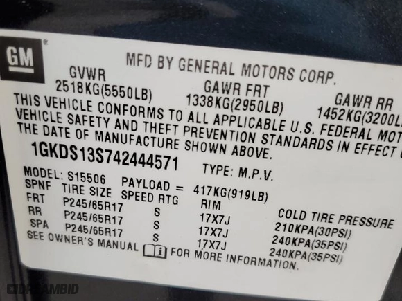 2004 GMC Envoy SLT with VIN 1GKDS13S742444571, listed as a Copart auction lot 49214705 with 217,636 mi miles and Salvage Title. Bid and sale history available at carsss.com. Image 13.