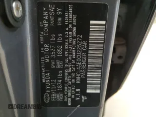 2012 Hyundai Accent GLS z VIN KMHCU4AE0CU225272, wystawiony jako Copart lot #49724155 z przebiegiem Nie podano mil oraz Szkoda całkowita • Salvage title. Historia ofert i sprzedaży dostępna na DreamBid. Obrazek 12.