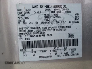 2009 Ford F-150 STX with VIN 1FTRX12859FB16932, listed as a Copart auction lot 62212774 with 365,949 mi miles and Non repairable. Bid and sale history available at DreamBid. Image 12.