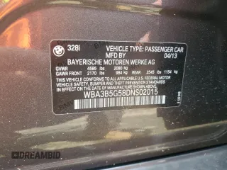 2013 BMW 3 Series 328i xDrive with VIN WBA3B5G58DNS02015, listed as a Copart auction lot 58586515 with 241,767 mi miles and Salvage title. Bid and sale history available at DreamBid. Image 13.