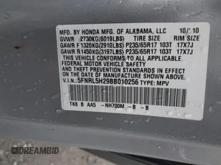 2011 Honda Odyssey LX with VIN 5FNRL5H29BB010256, listed as a IAAI auction lot 40931367 with Not provided miles and . Bid and sale history available at DreamBid. Image 9.
