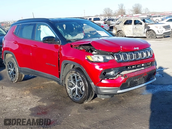 2024 Jeep Compass Limited with VIN 3C4NJDCN2RT153013, listed as a IAAI auction lot 41381607 with 14,025 mi miles and . Bid and sale history available at carsss.com. Image 1.