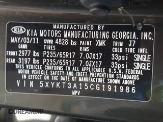 2012 Kia Sorento LX z VIN 5XYKT3A15CG191986, wystawiony jako IAAI lot #42261039 z przebiegiem 161 816 mil mil oraz . Historia ofert i sprzedaży dostępna na DreamBid. Obrazek 9.