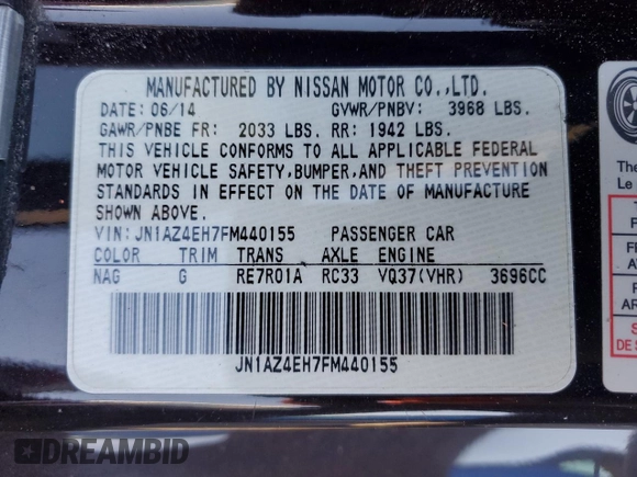 2015 Nissan 370Z Sport with VIN JN1AZ4EH7FM440155, listed as a Copart auction lot 86846404 with 82,330 mi miles and Salvage Title. Bid and sale history available at carsss.com. Image 12.