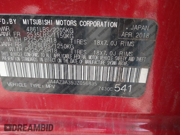 2018 Mitsubishi Outlander ES with VIN JA4AZ3A35JZ056835, listed as a IAAI auction lot 42391229 with 150,849 mi miles and . Bid and sale history available at DreamBid. Image 9.