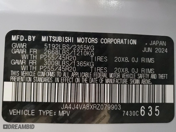 2024 Mitsubishi Outlander SE with VIN JA4J4VA8XRZ079903, listed as a Copart auction lot 44705315 with 11,011 mi miles and Salvage Title. Bid and sale history available at carsss.com. Image 14.
