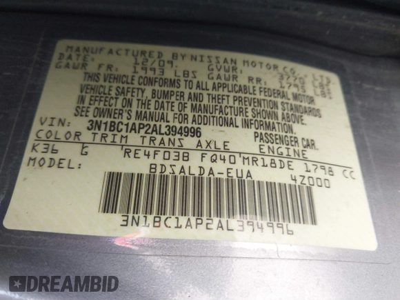 2010 Nissan Versa S with VIN 3N1BC1AP2AL394996, listed as a IAAI auction lot 40690760 with 125,972 mi miles and . Bid and sale history available at DreamBid. Image 9.