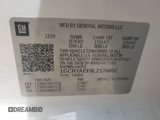 2020 Chevrolet Silverado 1500 Work Truck with VIN 1GCRYAEF9LZ178802, listed as a IAAI auction lot 42223546 with 59,038 mi miles and . Bid and sale history available at DreamBid. Image 9.