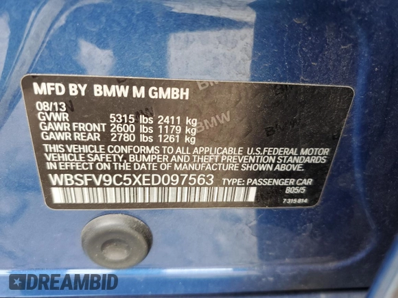 2014 BMW M5 z VIN WBSFV9C5XED097563, wystawiony jako Copart lot #72175354 z przebiegiem 73 406 mil mil oraz Szkody całkowita. Historia ofert i sprzedaży dostępna na DreamBid. Obrazek 12.