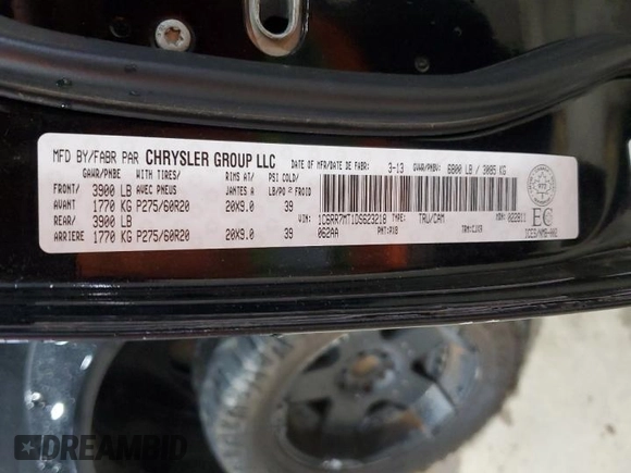 2013 Ram 1500 Sport с VIN 1C6RR7MT1DS623218, выставлен на аукционе Copart как лот 57920675 с пробегом 168 553 миль миль и Чистый • Clean title. История ставок и продаж доступна на DreamBid. Изображение 12.