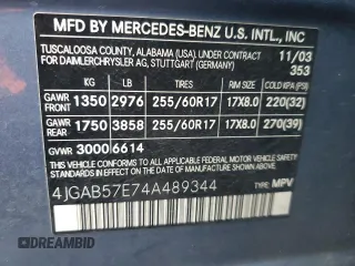 2004 Mercedes-Benz M-Class 3.5L with VIN 4JGAB57E74A489344, listed as a Copart auction lot 81976244 with 307,762 mi miles and Salvage Title. Bid and sale history available at carsss.com. Image 13.