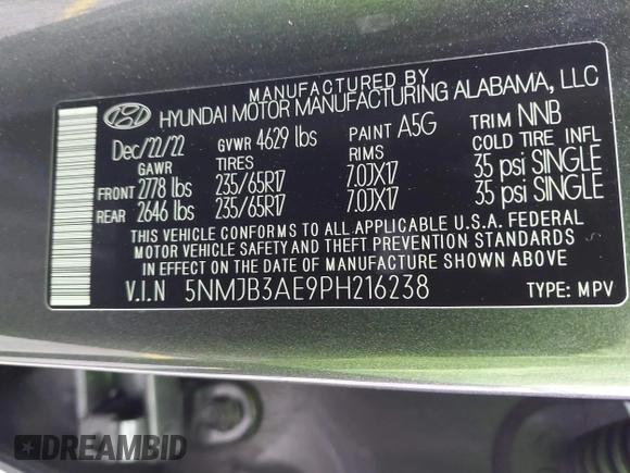 2023 Hyundai Tucson SEL with VIN 5NMJB3AE9PH216238, listed as a IAAI auction lot 41377145 with 53,775 mi miles. Bid and sale history available at carsss.com. Image 9.