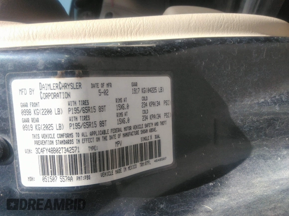 2002 Chrysler PT Cruiser with VIN 3C4FY48B02T342571, listed as a IAAI auction lot 41880613 with 160,767 mi miles and . Bid and sale history available at DreamBid. Image 9.