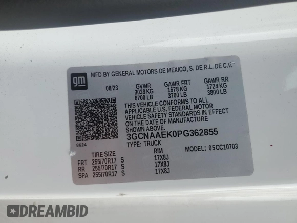 2023 Chevrolet Silverado 1500 Work Truck with VIN 3GCNAAEK0PG362855, listed as a Copart auction lot 48986485 with 154,022 mi miles and Clean Title. Bid and sale history available at DreamBid. Image 12.