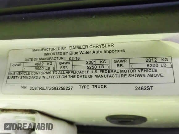 2016 Ram 2500 SLT with VIN 3C6TR5JT3GG258227, listed as a IAAI auction lot 41466434 with 77,950 mi miles and . Bid and sale history available at DreamBid. Image 20.