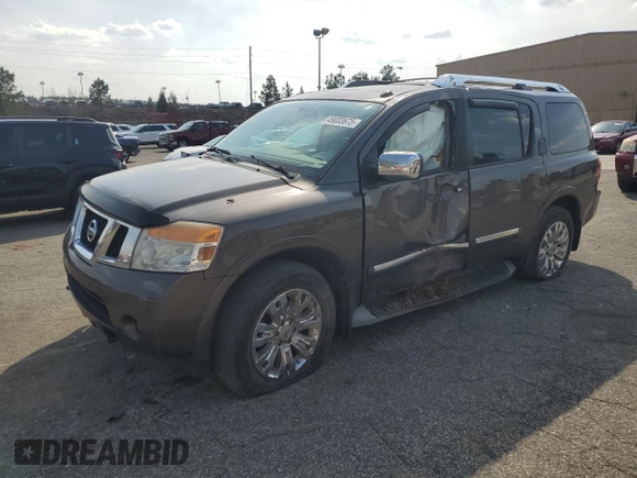 2015 Nissan Armada Platinum z VIN 5N1BA0NF1FN608684, wystawiony jako Copart lot #49003675 z przebiegiem 150 236 mil mil oraz Szkoda całkowita • Salvage title. Historia ofert i sprzedaży dostępna na DreamBid. Obrazek 1.