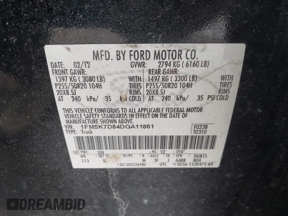 2013 Ford Explorer XLT z VIN 1FM5K7D84DGA11861, wystawiony jako IAAI lot #41548438 z przebiegiem 248 944 mil mil oraz . Historia ofert i sprzedaży dostępna na DreamBid. Obrazek 9.