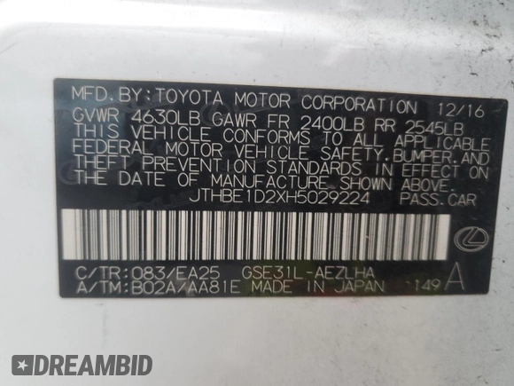 2017 Lexus IS 350 with VIN JTHBE1D2XH5029224, listed as a Copart auction lot 44968985 with 83,108 mi miles and Salvage Title. Bid and sale history available at DreamBid. Image 13.