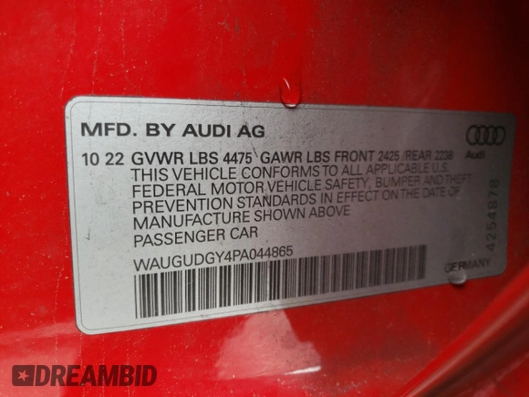 2023 Audi A3 Premium with VIN WAUGUDGY4PA044865, listed as a Copart auction lot 41095394 with 19,035 mi miles. Bid and sale history available at carsss.com. Image 12.