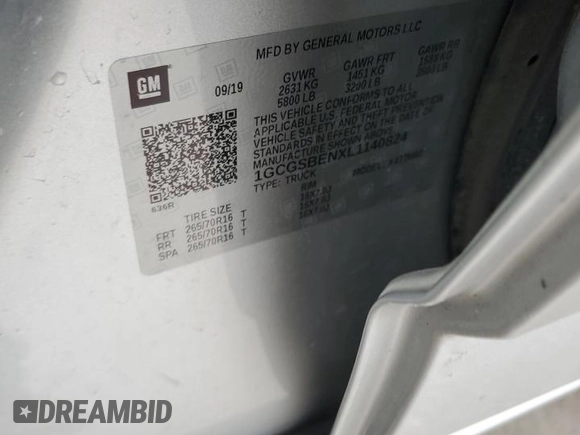 2020 Chevrolet Colorado 2WD Work Truck z VIN 1GCGSBENXL1140824, wystawiony jako Copart lot #86556064 z przebiegiem Nie podano mil oraz Czysty tytuł • Clean title. Historia ofert i sprzedaży dostępna na DreamBid. Obrazek 12.
