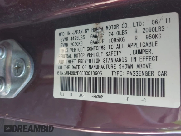 2011 Acura TSX с VIN JH4CU2F68BC013605, выставлен на аукционе IAAI как лот 42768323 с пробегом 211 205 миль миль и . История ставок и продаж доступна на DreamBid. Изображение 9.
