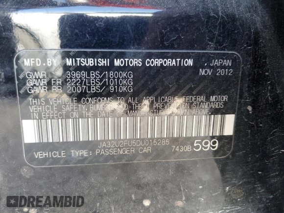 2013 Mitsubishi Lancer ES with VIN JA32U2FU5DU015285, listed as a Copart auction lot 48526654 with 164,481 mi miles and Salvage Title. Bid and sale history available at DreamBid. Image 13.