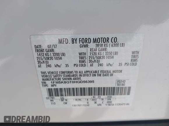 2017 Ford Explorer Sport с VIN 1FM5K8GT0HGD56395, выставлен на аукционе IAAI как лот 42610283 с пробегом 138 891 миль миль и . История ставок и продаж доступна на DreamBid. Изображение 9.
