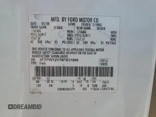 2008 Ford F-150 XLT с VIN 1FTPW12V78FB31866, выставлен на аукционе Copart как лот 48955685 с пробегом 228 730 миль миль и Списание • Salvage title. История ставок и продаж доступна на DreamBid. Изображение 12.