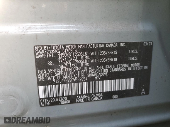 2023 Toyota RAV4 Adventure with VIN 2T3J1RFV8PW359854, listed as a Copart auction lot 43977525 with 15,935 mi miles and Salvage Title. Bid and sale history available at carsss.com. Image 13.