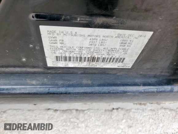 2011 Mitsubishi Galant ES with VIN 4A32B3FF0BE017044, listed as a Copart auction lot 51012315 with 181,615 mi miles and Salvage Title. Bid and sale history available at carsss.com. Image 12.