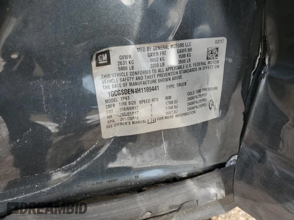 2017 Chevrolet Colorado 2WD Z71 with VIN 1GCGSDEN4H1189441, listed as a Copart auction lot 64488555 with 54,240 mi miles and Salvage title. Bid and sale history available at DreamBid. Image 12.