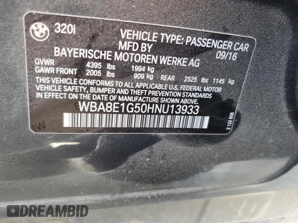 2017 BMW 3 Series 320i with VIN WBA8E1G50HNU13933, listed as a Copart auction lot 47787075 with 116,365 mi miles and Salvage Title. Bid and sale history available at carsss.com. Image 12.