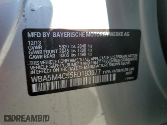 2014 BMW 5 Series 535i Gran Turismo xDrive z VIN WBA5M4C55ED183577, wystawiony jako Copart lot #43619485 z przebiegiem 117 236 mil mil oraz Szkoda całkowita • Salvage title. Historia ofert i sprzedaży dostępna na DreamBid. Obrazek 12.