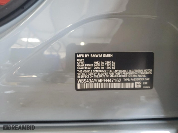 2023 BMW M3 Competition xDrive with VIN WBS43AY04PFN47162, listed as a Copart auction lot 89130455 with 7,434 mi miles and Salvage Title. Bid and sale history available at carsss.com. Image 12.