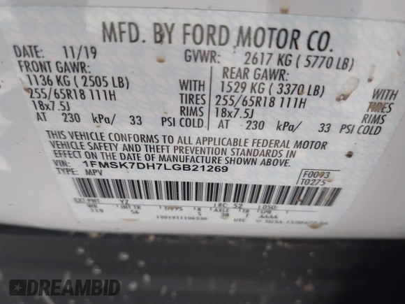 2020 Ford Explorer XLT z VIN 1FMSK7DH7LGB21269, wystawiony jako IAAI lot #42114643 z przebiegiem 69 682 mil mil oraz . Historia ofert i sprzedaży dostępna na DreamBid. Obrazek 9.