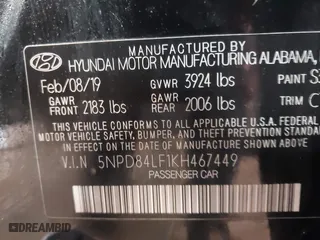 2019 Hyundai Elantra SEL with VIN 5NPD84LF1KH467449, listed as a IAAI auction lot 41693597 with 76,959 mi miles. Bid and sale history available at carsss.com. Image 9.